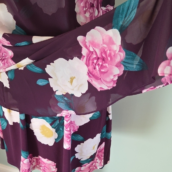 Jessica Howard Floral Midi Dress Purple With White And Pink Flowers Women's 14P - Picture 4 of 11